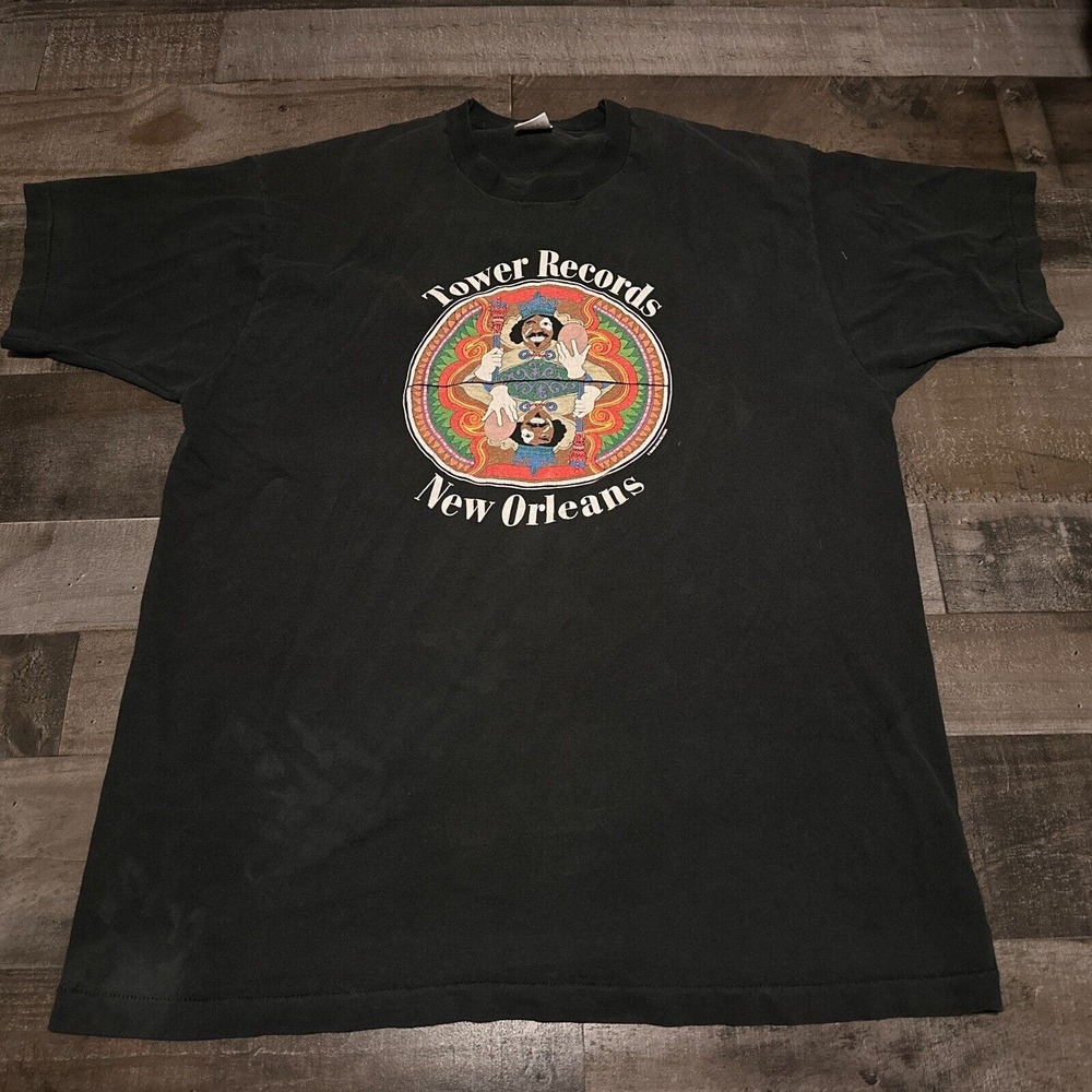 Vintage 1990s Tower Records Mardi Gras New Orleans Worn Faded Single Stitch XLd
